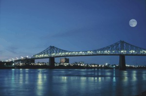 Jacques Cartier Bridge, on a clear moonlit night, Montréal.
