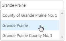 This image represents “Grande Prairie” which is selected from the list of suggestions in a dropdown menu.