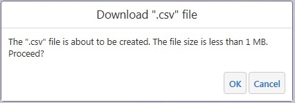 This image represents the results being downloaded to a CSV format. It indicates the size of the file and prompts the user to go ahead (OK) or cancel.