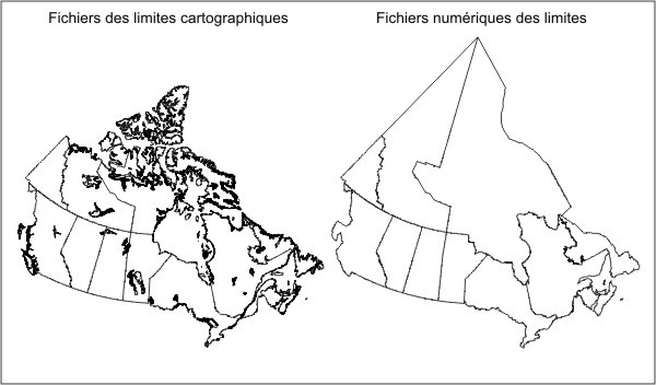 Figure 1.4 Exemple d'un fichier des limites cartographiques et d'un fichier numérique des limites (provinces et territoires)