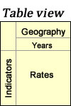 Table preview for a geography showing years (columns) and indicators (rows).