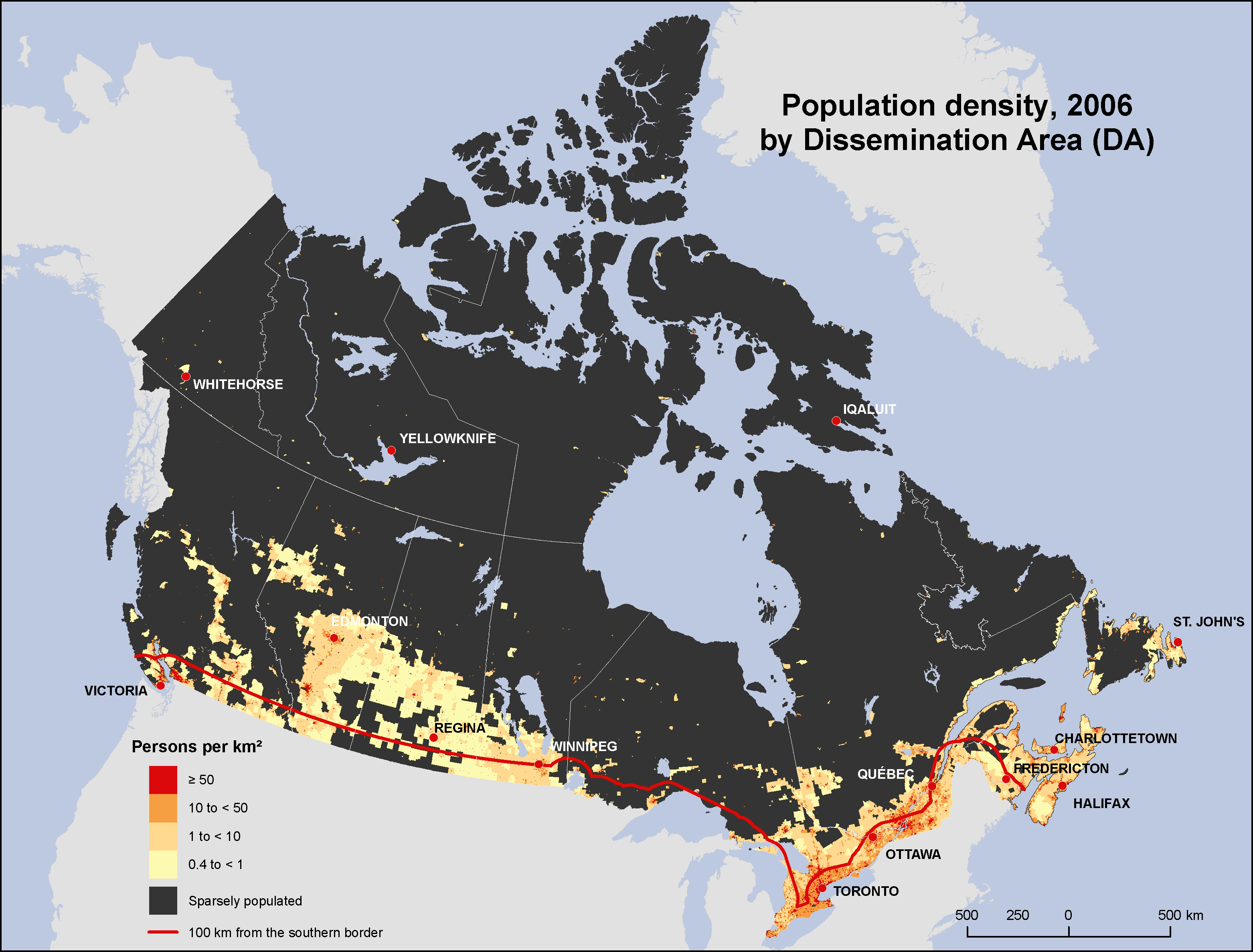 Map: Population Density, Canada, 2006