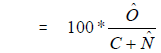 R hat subscript O = 100 times O hat divided by the sum of C and N hat 