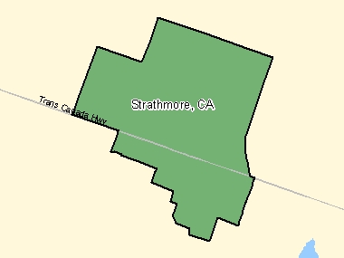 Map of Strathmore, CA (shaded in green), Alberta
