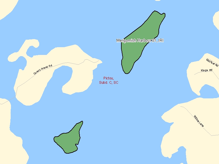 Map: Merigomish Harbour 31, Indian reserve, Census Subdivision (shaded in green), Nova Scotia