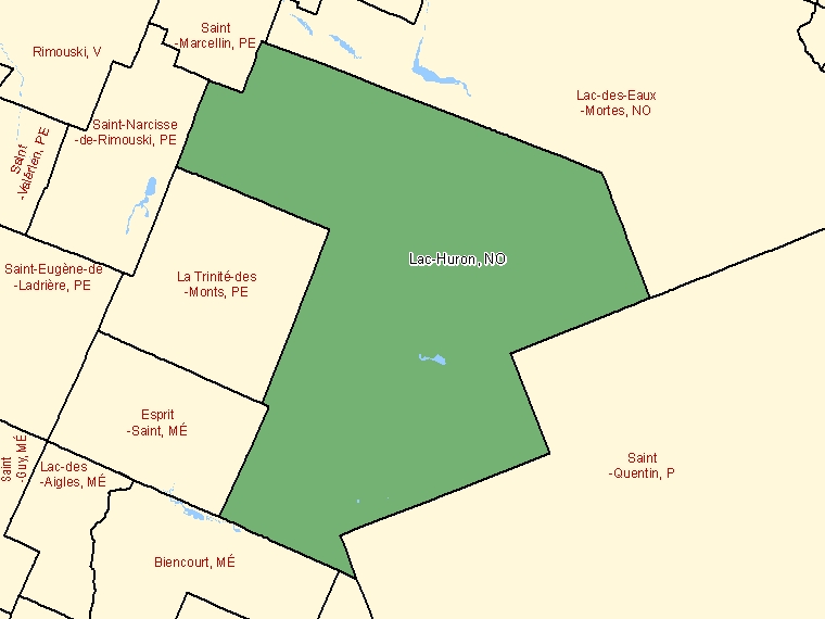 Map: Lac-Huron, Unorganized, Census Subdivision (shaded in green), Quebec