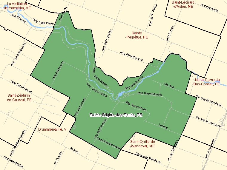 Map: Sainte-Brigitte-des-Saults, Paroisse (municipalité de), Census Subdivision (shaded in green), Quebec