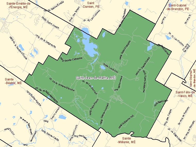 Map: Saint-Jean-de-Matha, Municipalité, Census Subdivision (shaded in green), Quebec