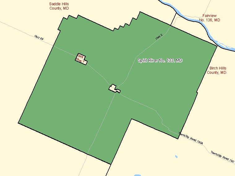 Map: Spirit River No. 133, Municipal district, Census Subdivision (shaded in green), Alberta