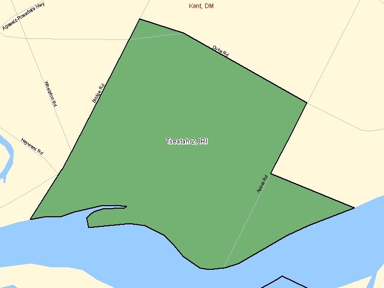 Map: Tseatah 2, Indian reserve, Census Subdivision (shaded in green), British Columbia