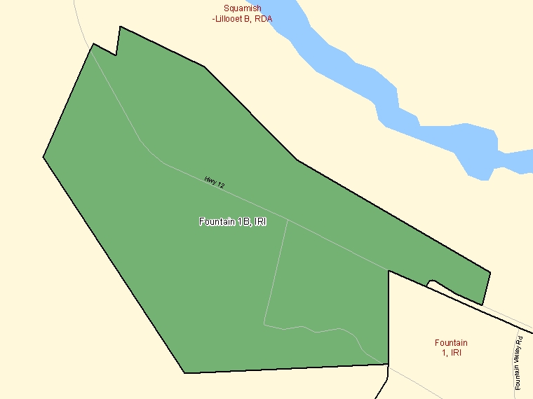 Map: Fountain  1B, Indian reserve, Census Subdivision (shaded in green), British Columbia