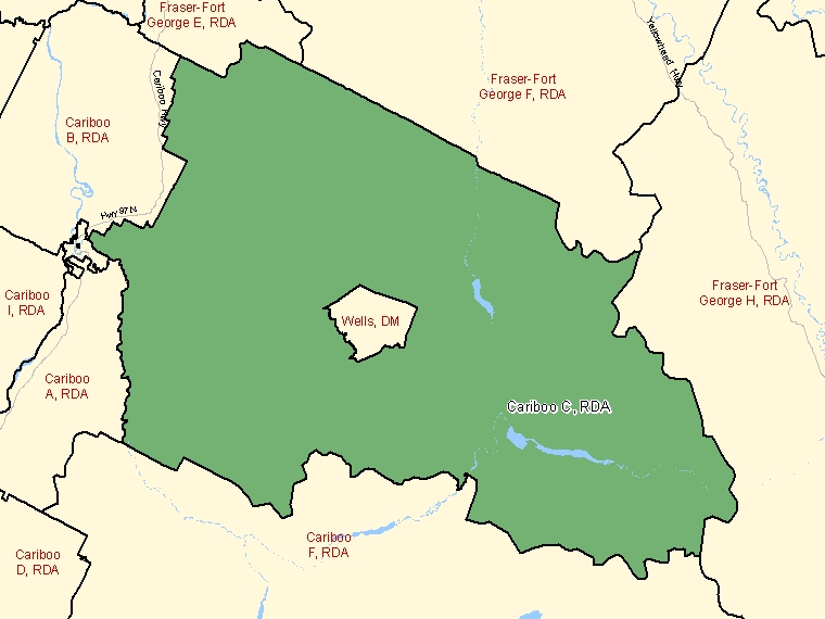 Map: Cariboo C, Regional district electoral area, Census Subdivision (shaded in green), British Columbia
