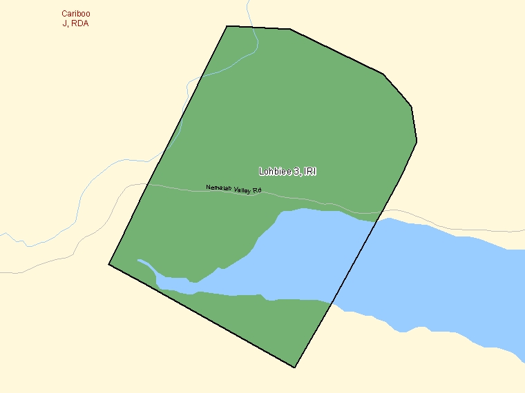 Map: Lohbiee 3, Indian reserve, Census Subdivision (shaded in green), British Columbia