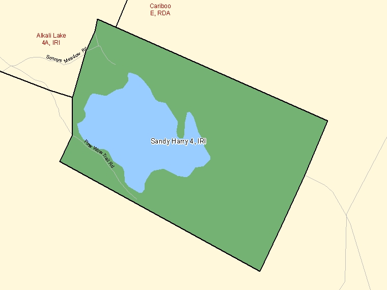 Map: Sandy Harry 4, Indian reserve, Census Subdivision (shaded in green), British Columbia