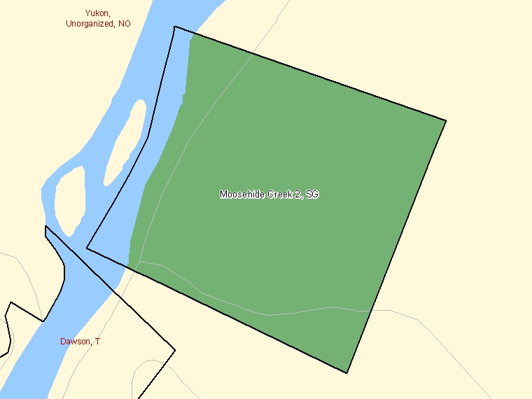 Map: Moosehide Creek 2, Self-government, Census Subdivision (shaded in green), Yukon