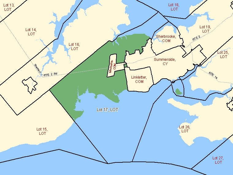 Carte : Lot 17 : LOT, Île-du-Prince-Édouard (Subdivision de recensement) ombrée en vert