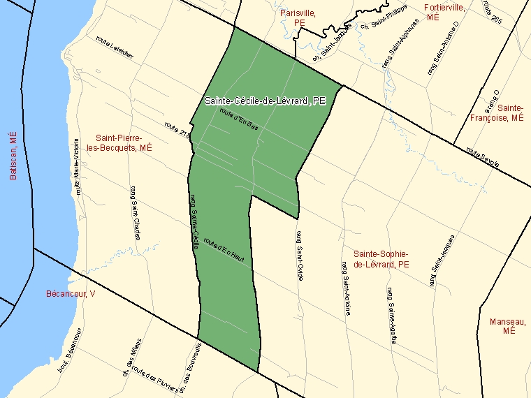 Carte : Sainte-Cécile-de-Lévrard : PE, Québec (Subdivision de recensement) ombrée en vert