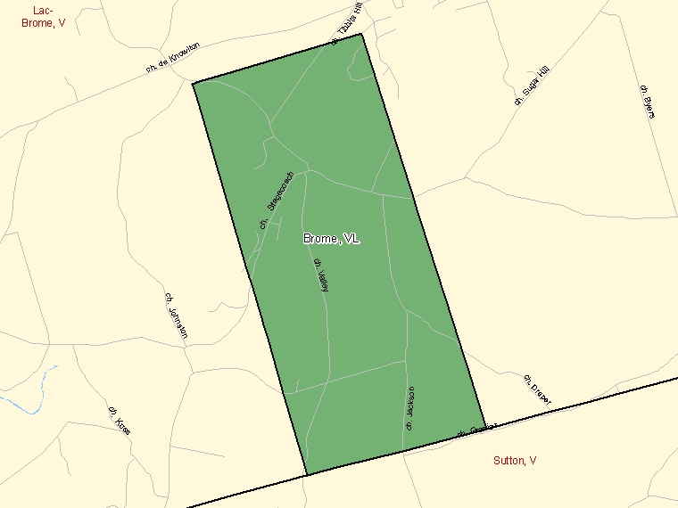 Carte : Brome : VL, Québec (Subdivision de recensement) ombrée en vert