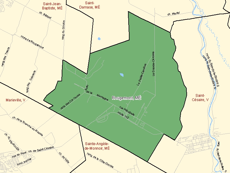 Carte : Rougemont : MÉ, Québec (Subdivision de recensement) ombrée en vert
