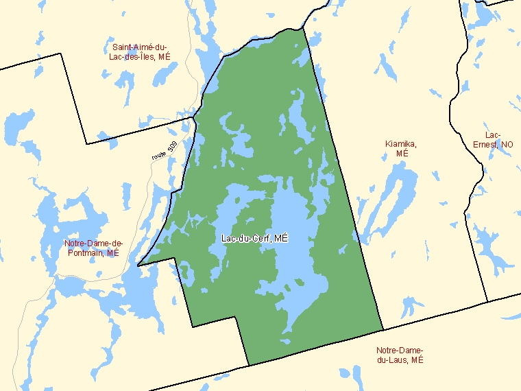 Carte : Lac-du-Cerf : MÉ, Québec (Subdivision de recensement) ombrée en vert