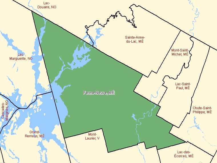 Carte : Ferme-Neuve : MÉ, Québec (Subdivision de recensement) ombrée en vert