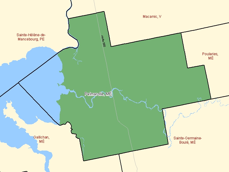 Carte : Palmarolle : MÉ, Québec (Subdivision de recensement) ombrée en vert