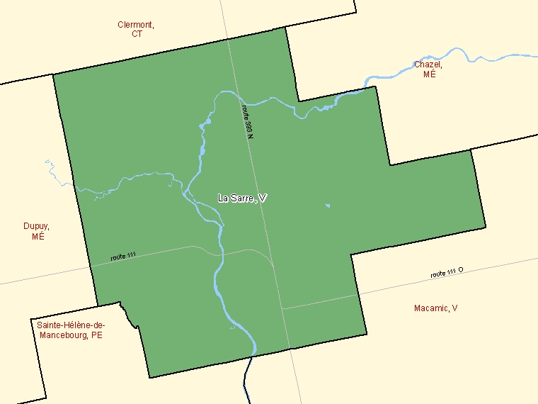 Carte : La Sarre : V, Québec (Subdivision de recensement) ombrée en vert