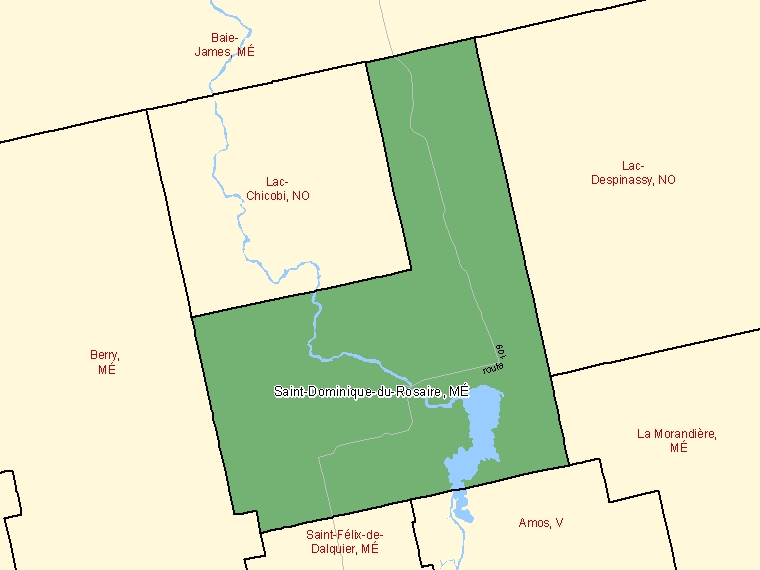 Carte : Saint-Dominique-du-Rosaire : MÉ, Québec (Subdivision de recensement) ombrée en vert