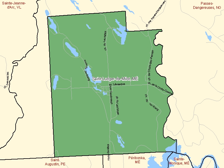 Carte : Saint-Ludger-de-Milot : MÉ, Québec (Subdivision de recensement) ombrée en vert