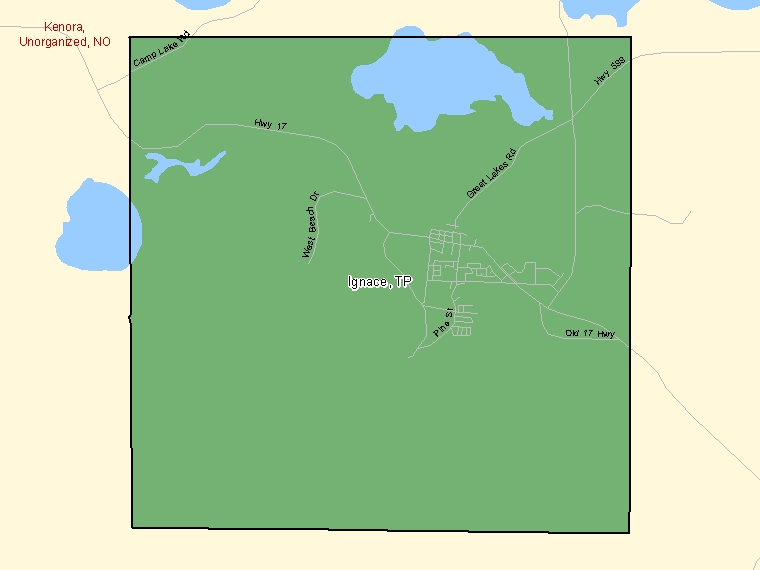Carte : Ignace : TP, Ontario (Subdivision de recensement) ombrée en vert