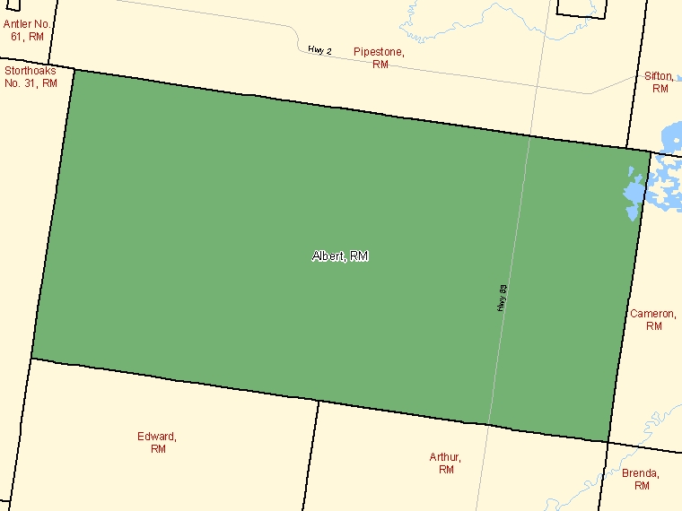Carte : Albert : RM, Manitoba (Subdivision de recensement) ombrée en vert