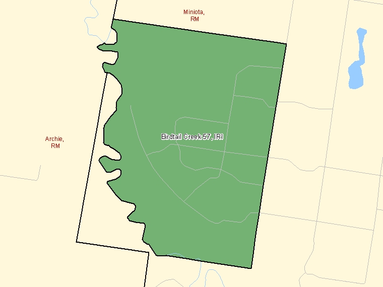 Carte : Birdtail Creek 57 : IRI, Manitoba (Subdivision de recensement) ombrée en vert