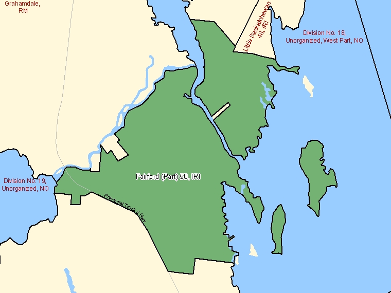 Carte : Fairford (Part) 50 : IRI, Manitoba (Subdivision de recensement) ombrée en vert