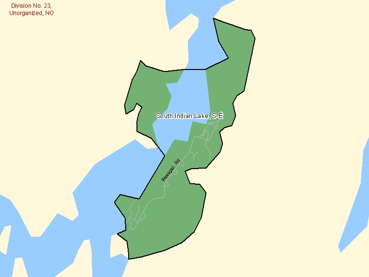 Carte : South Indian Lake : S-É, Manitoba (Subdivision de recensement) ombrée en vert