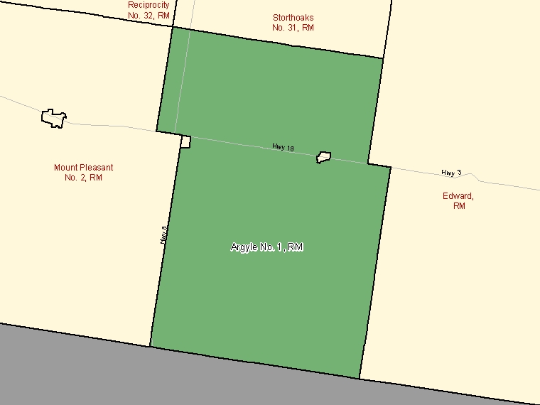 Carte : Argyle No. 1 : RM, Saskatchewan (Subdivision de recensement) ombrée en vert