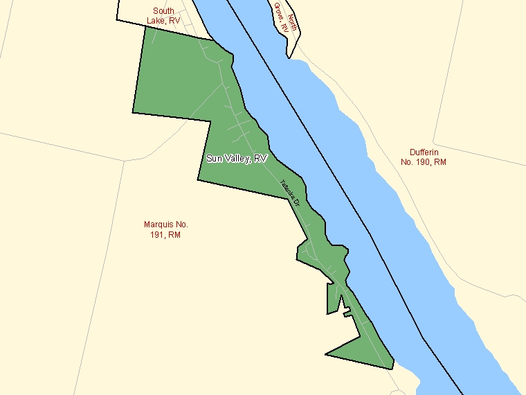 Carte : Sun Valley : RV, Saskatchewan (Subdivision de recensement) ombrée en vert