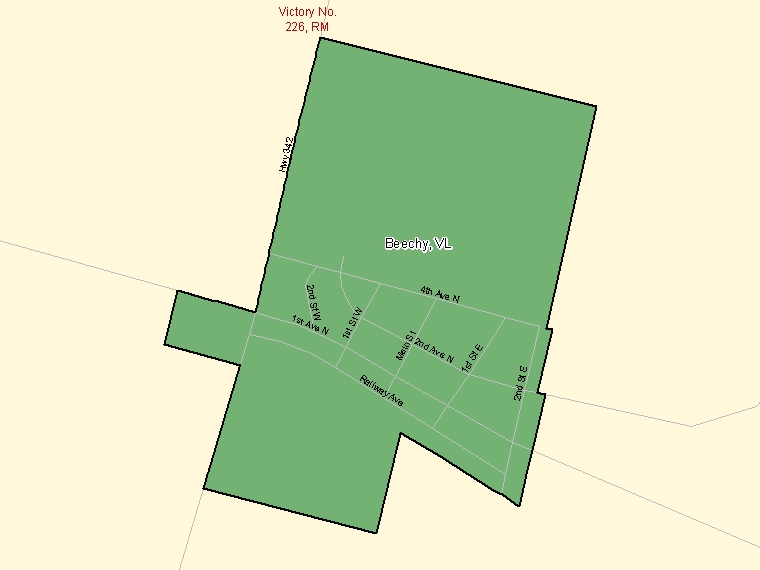 Carte : Beechy : VL, Saskatchewan (Subdivision de recensement) ombrée en vert