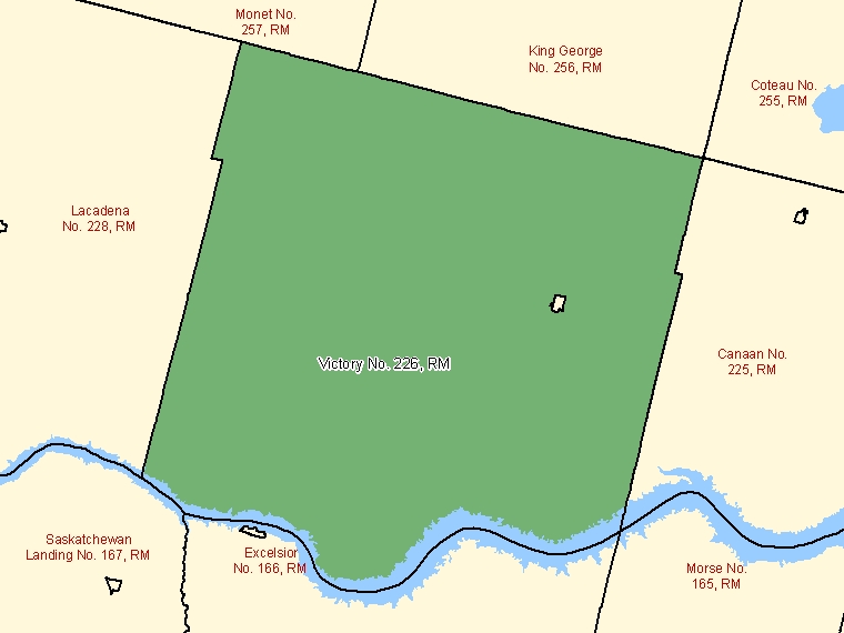 Carte : Victory No. 226 : RM, Saskatchewan (Subdivision de recensement) ombrée en vert