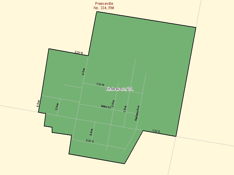 Carte : Endeavour : VL, Saskatchewan (Subdivision de recensement) ombrée en vert