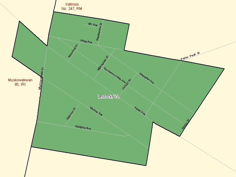 Carte : Lestock : VL, Saskatchewan (Subdivision de recensement) ombrée en vert