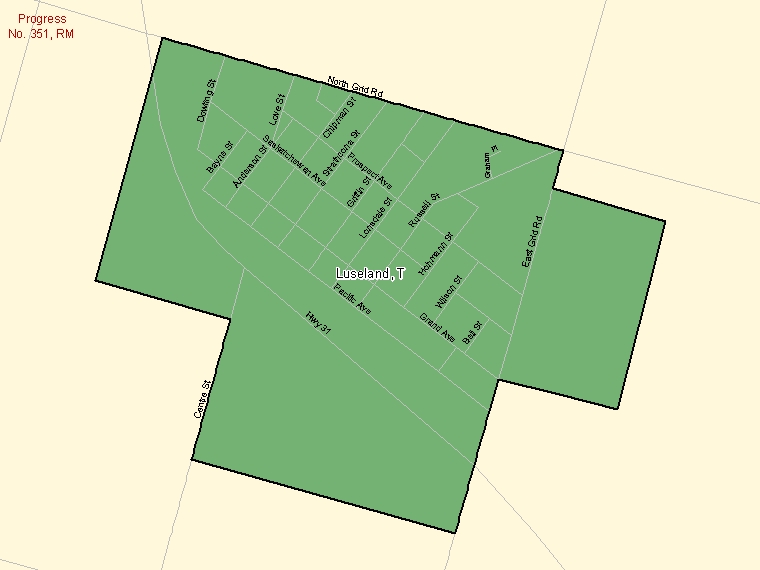 Carte : Luseland : T, Saskatchewan (Subdivision de recensement) ombrée en vert