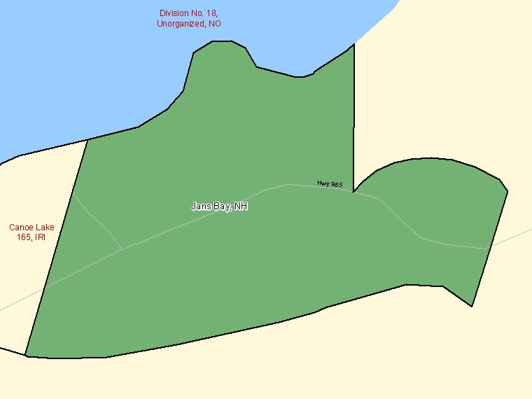 Carte : Jans Bay : NH, Saskatchewan (Subdivision de recensement) ombrée en vert