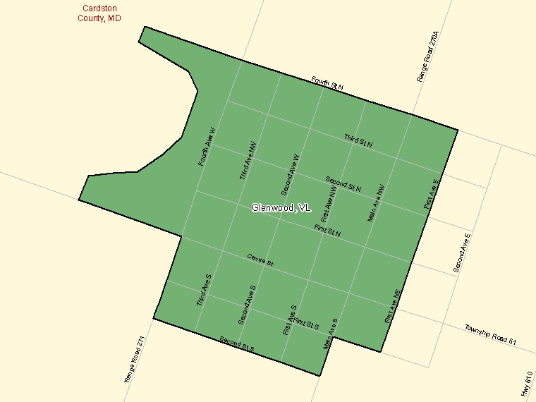 Carte : Glenwood : VL, Alberta (Subdivision de recensement) ombrée en vert