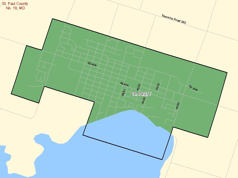 Carte : St. Paul : T, Alberta (Subdivision de recensement) ombrée en vert