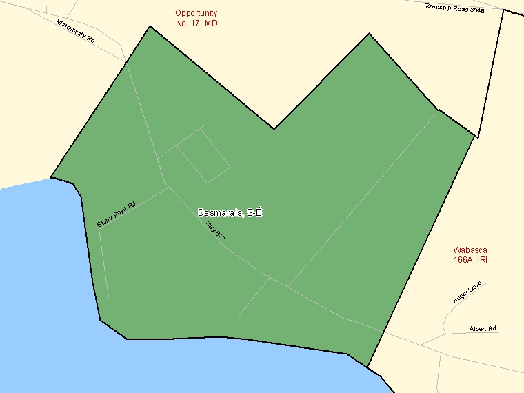 Carte : Desmarais : S-É, Alberta (Subdivision de recensement) ombrée en vert