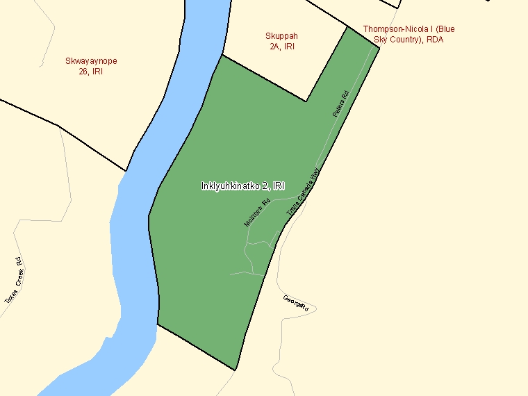 Carte : Inklyuhkinatko 2 : IRI, Colombie-Britannique (Subdivision de recensement) ombrée en vert