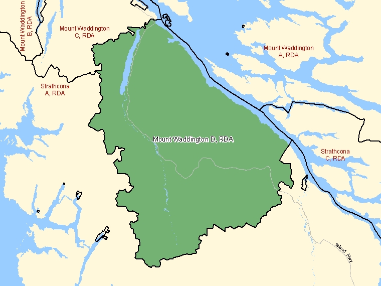 Carte : Mount Waddington D : RDA, Colombie-Britannique (Subdivision de recensement) ombrée en vert