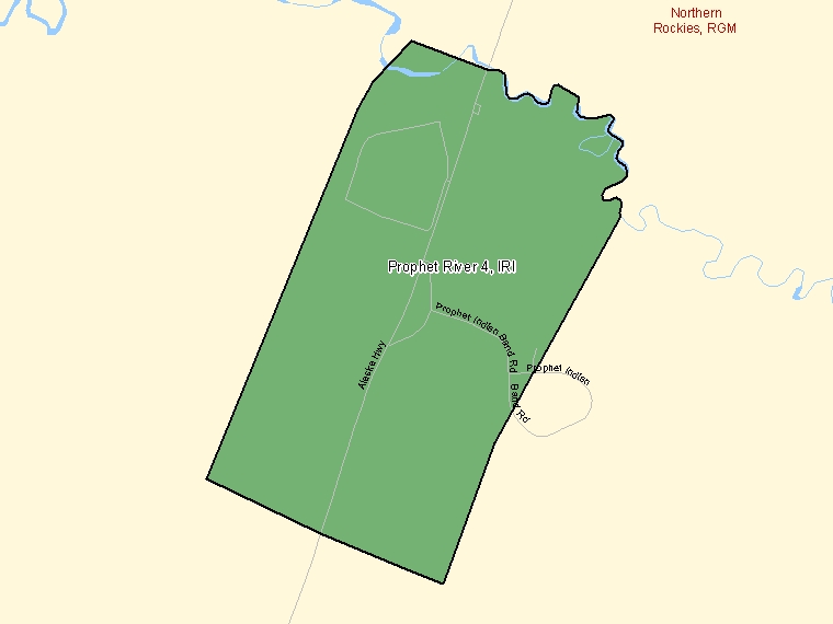 Carte : Prophet River 4 : IRI, Colombie-Britannique (Subdivision de recensement) ombrée en vert