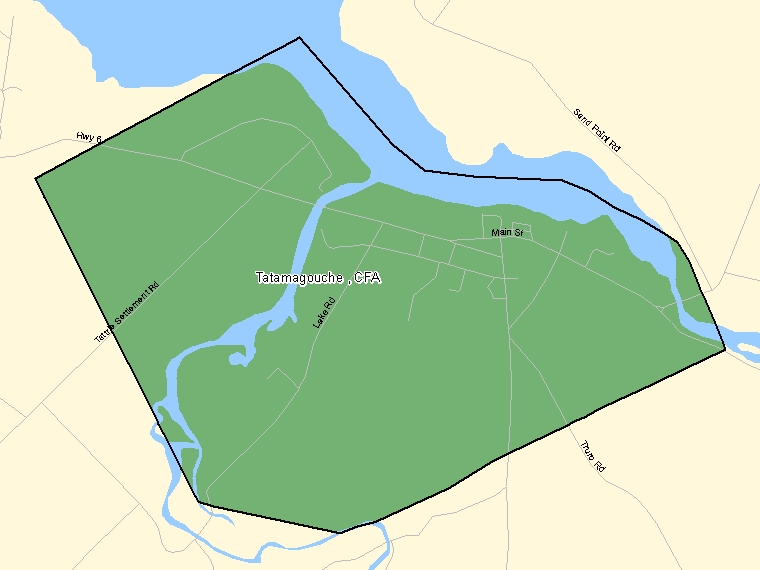 Map: Tatamagouche, CFA, Designated Place (shaded in green), Nova Scotia