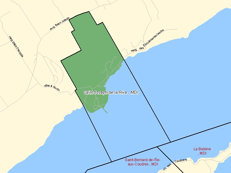 Map: Saint-Joseph-de-la-Rive, MDI, Designated Place (shaded in green), Quebec